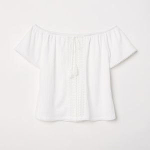Divided H&M Off Shoulder Lace Front Blouse White Size Small NWT